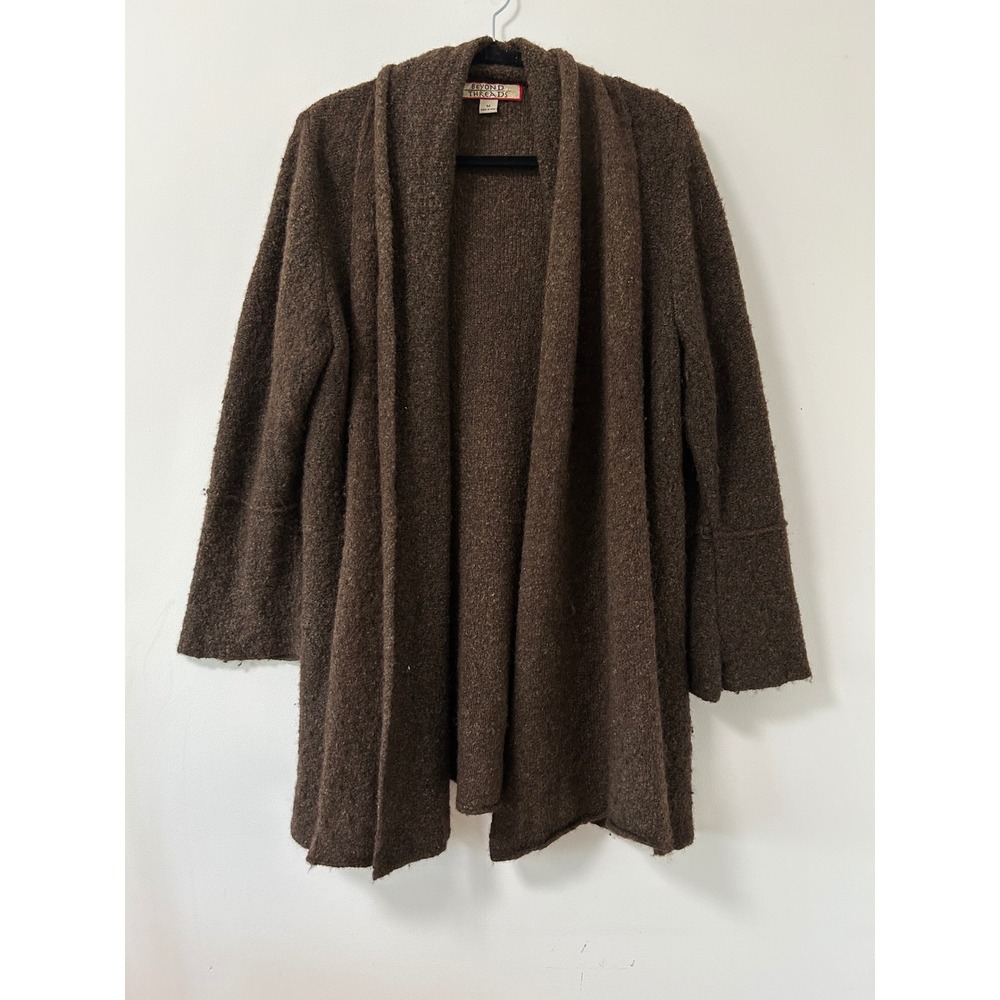 Beyond Threads Alpaca Silk Blend Cardigan Women Size M Brown Quiet Luxury